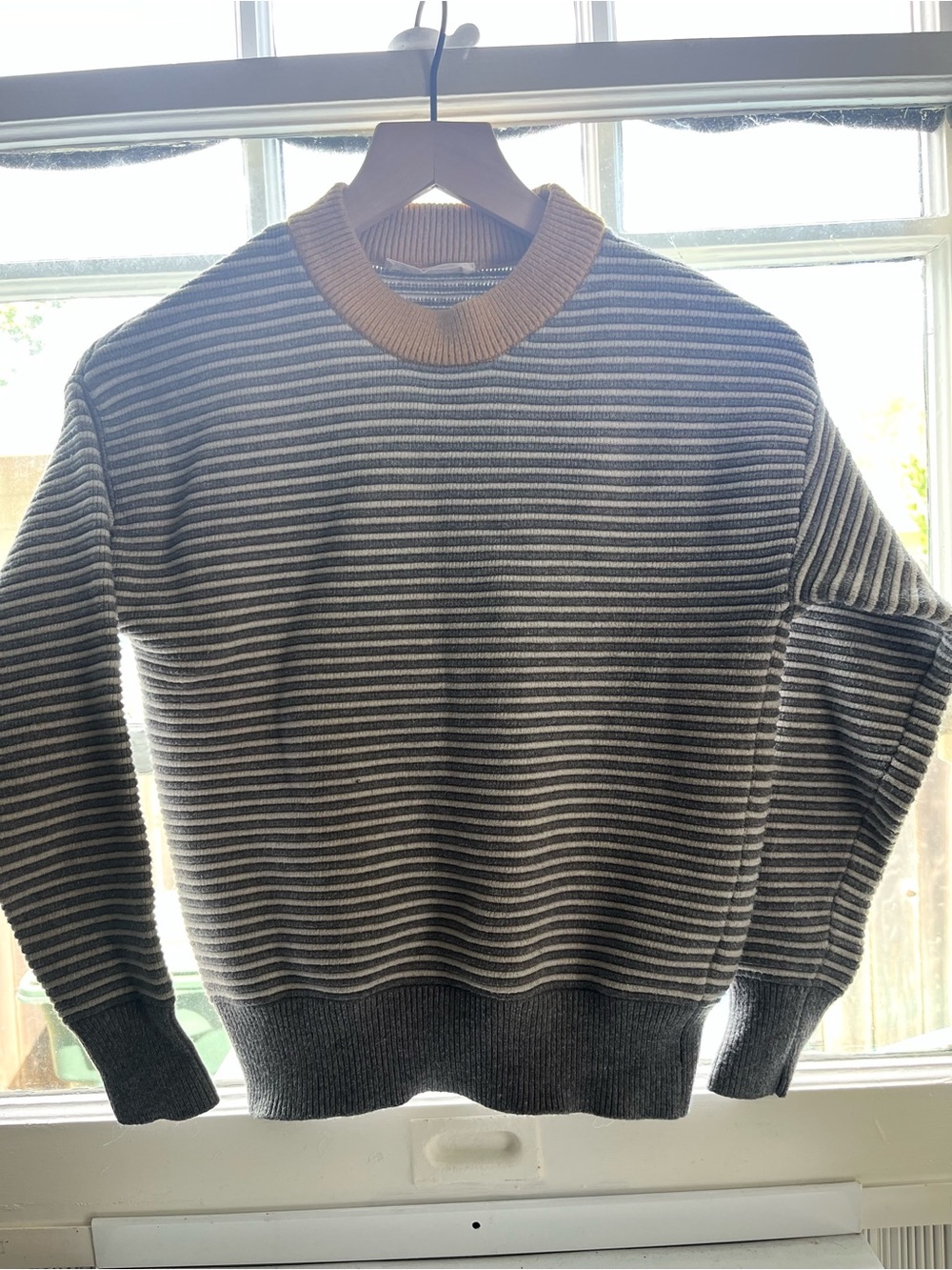 ELODIE striped sweater. Gray, mustard XS